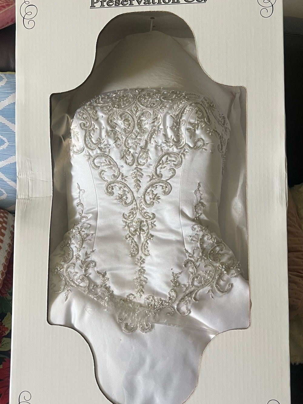 Embroidered Satin Strapless Wedding Gown - White